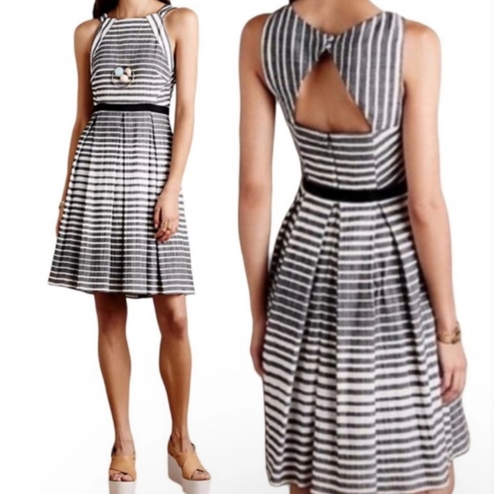 Eva Franco Anthropologie Saybrook Gray Dress Fit & Flare Striped Sz 0 $168